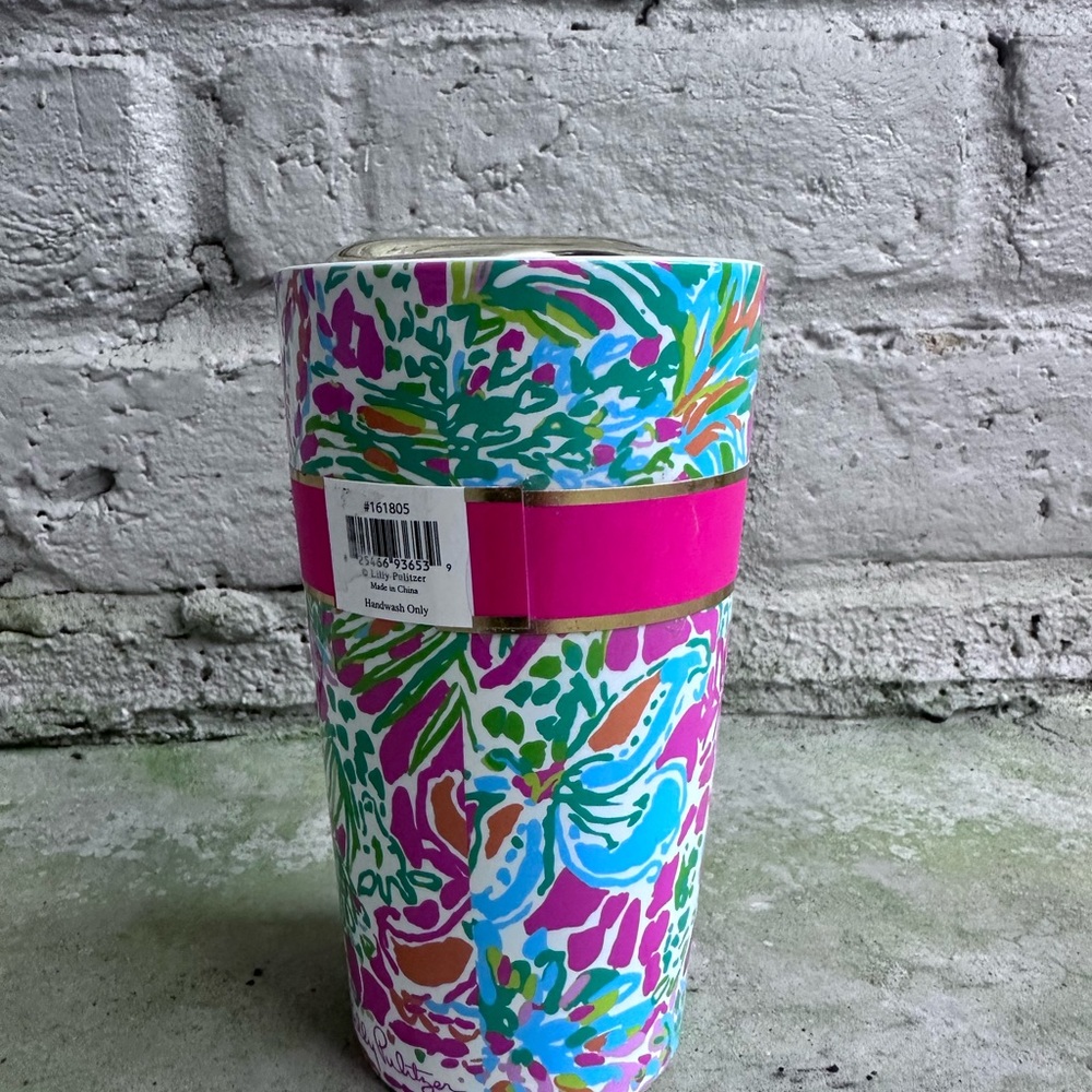 Lilly Pulitzer Pink Green Aqua Blue Floral Coffee Travel Mug & Gold Lid A14 NWT - Picture 6 of 10